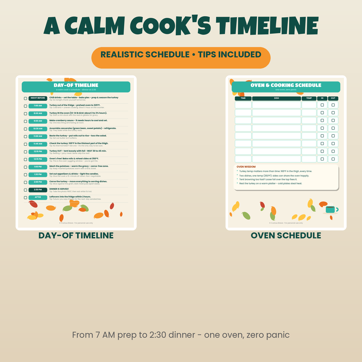 Thanksgiving Dinner Planner Printable | 8-Page Meal Planner: Menu, Guest List, Timeline, Grocery List & Seating Chart