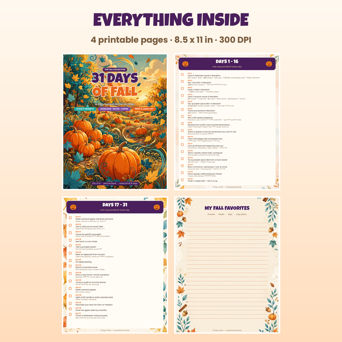 31 Days of Fall Bucket List — Printable Checklist