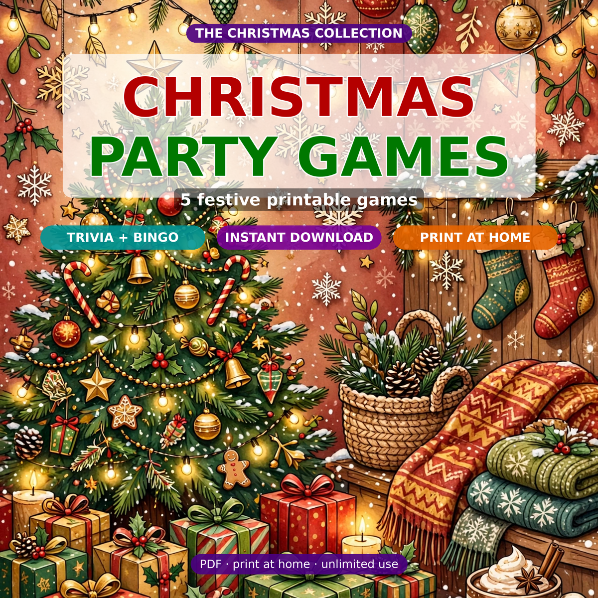 Christmas Party Games Bundle | 5 Printable Games: Trivia, Bingo, Emoji Pictionary | Instant Download