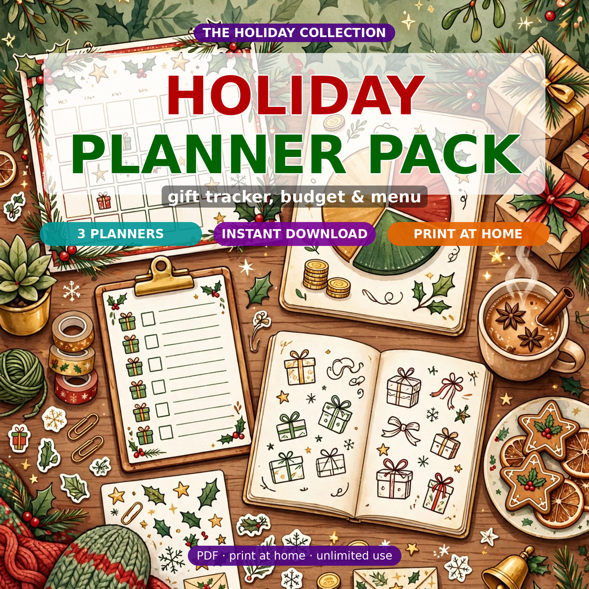 Holiday Planner Pack | Gift Tracker, Budget, Menu Planner, Dec 2026 Calendar | Printable