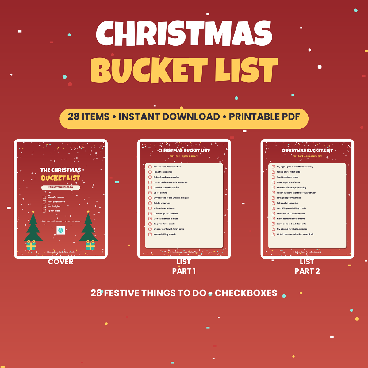 Christmas Bucket List | 28 Festive Things To Do, Printable Holiday Checklist | Instant Download