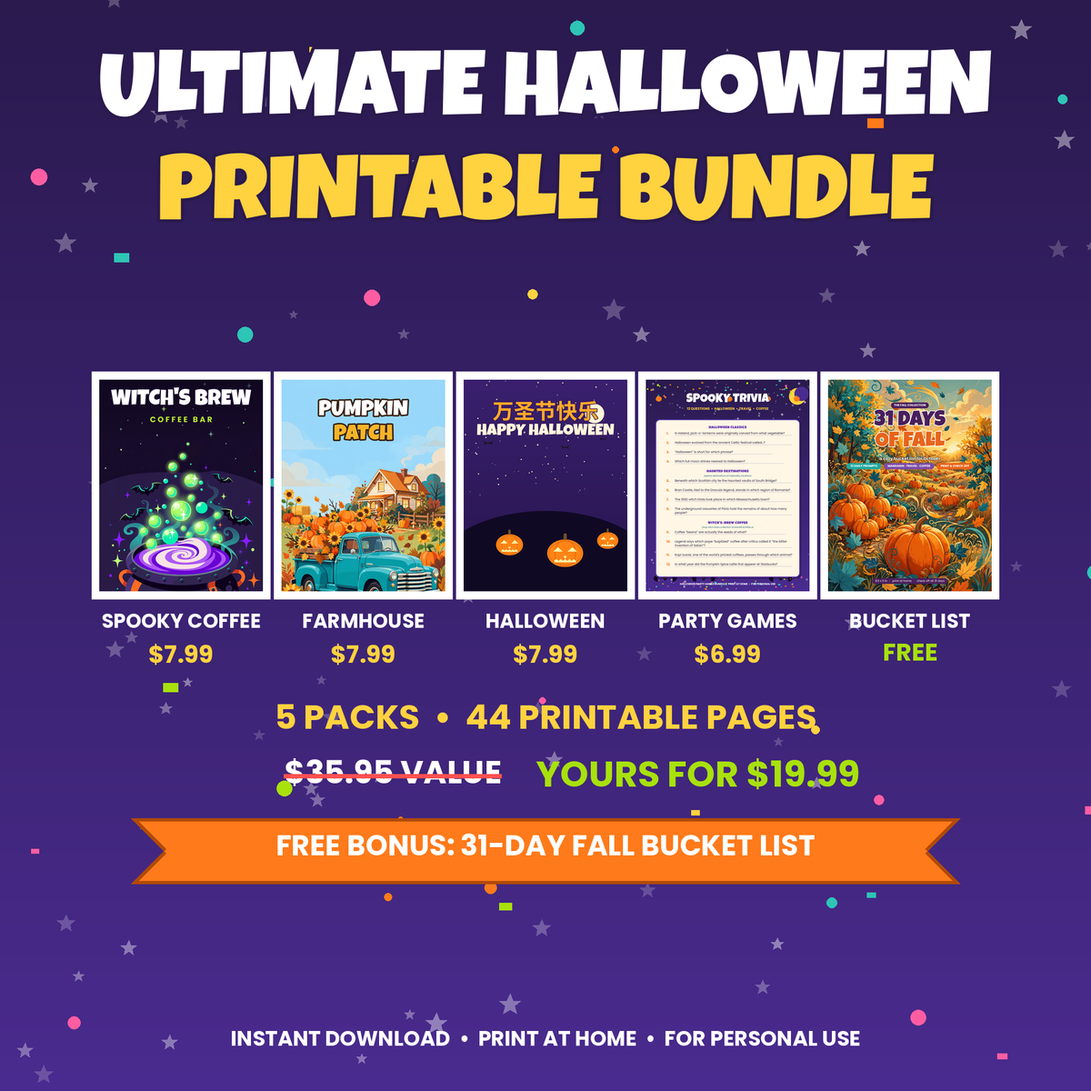 Ultimate Halloween Printable Bundle — 5 Packs, 44 Pages