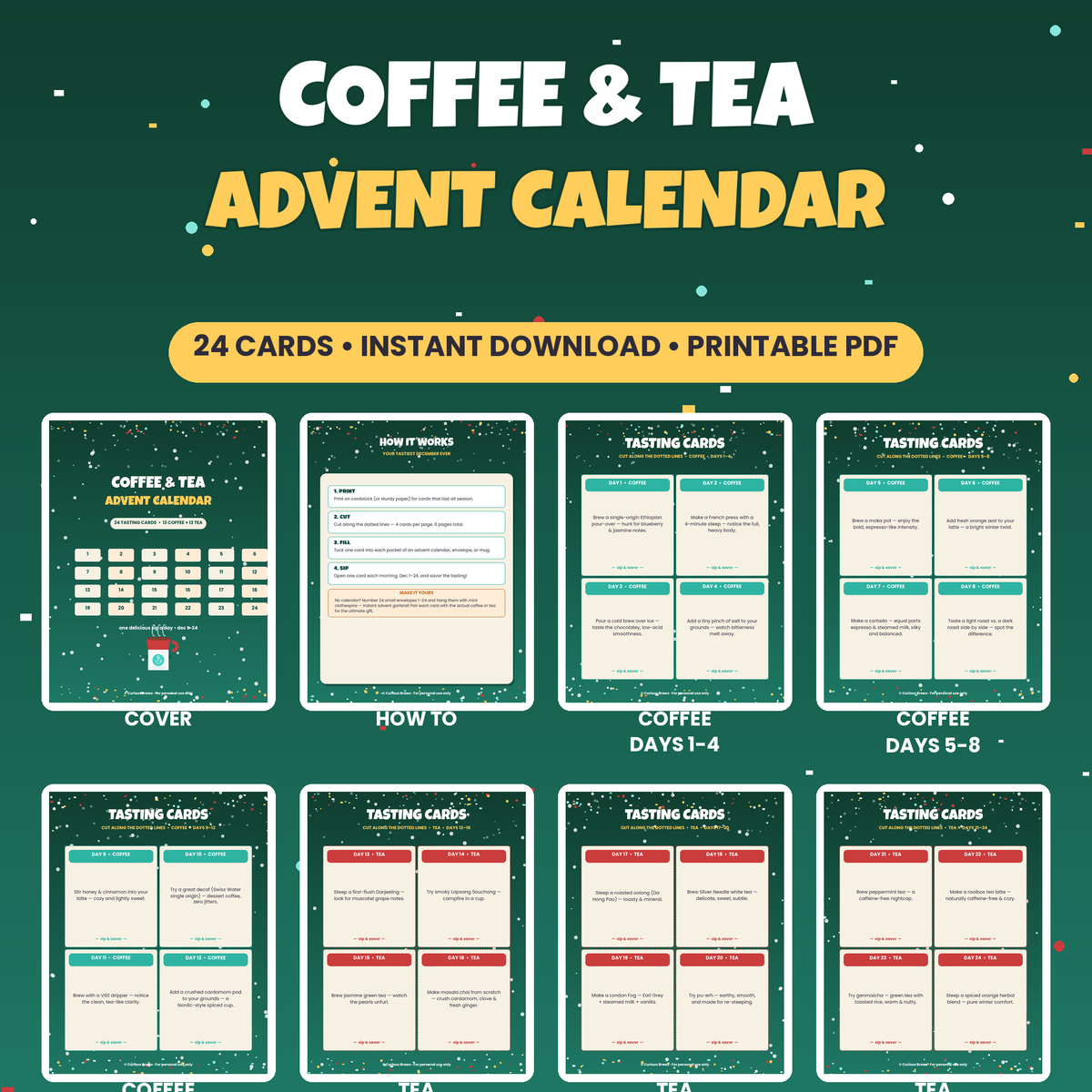 Christmas Wall Art Set | 8 Coffee Christmas Prints, Cozy Holiday Decor | Instant Download