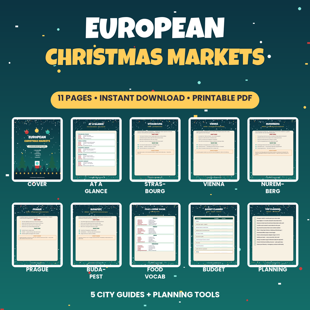 European Christmas Markets Travel Guide | Strasbourg Vienna Nuremberg Prague Budapest | Printable