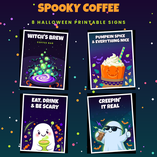 Spooky Coffee Pack — 8 Halloween Coffee Bar Printables