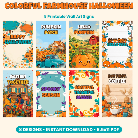 Colorful Farmhouse Halloween Wall Art — Set of 8 Printables