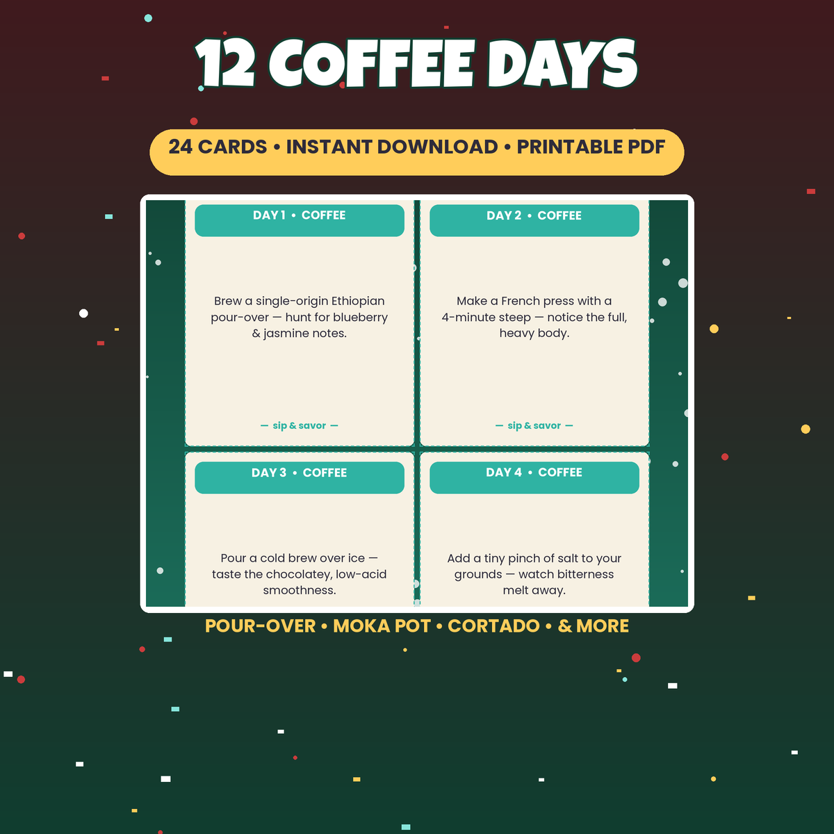 Coffee & Tea Advent Calendar | 24 Tasting Cards, Printable Christmas Countdown | Instant Download