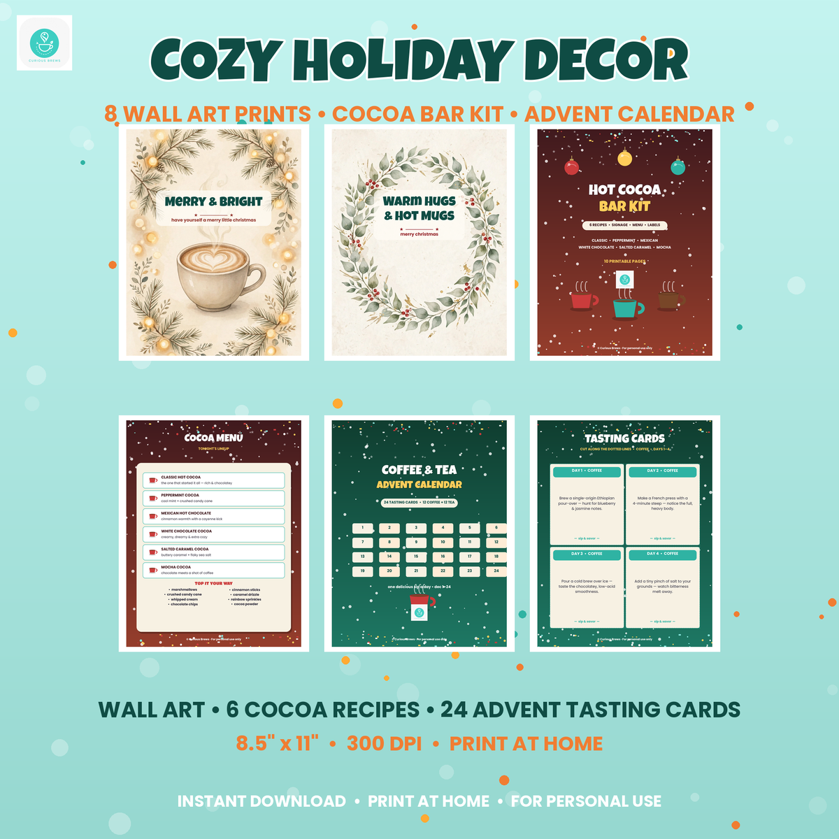 Ultimate Christmas Printable Bundle | 9 Packs, 71 Pages: Party Games, Cocoa Bar Kit, Advent Calendar, Wall Art & More | Instant Download