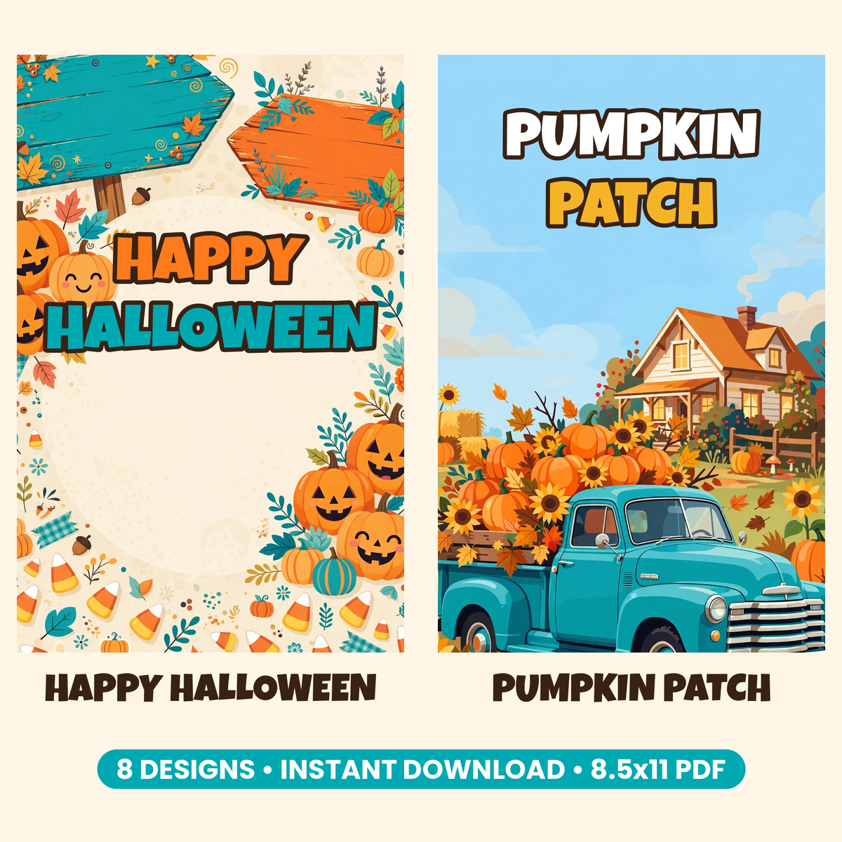 Colorful Farmhouse Halloween Wall Art — Set of 8 Printables