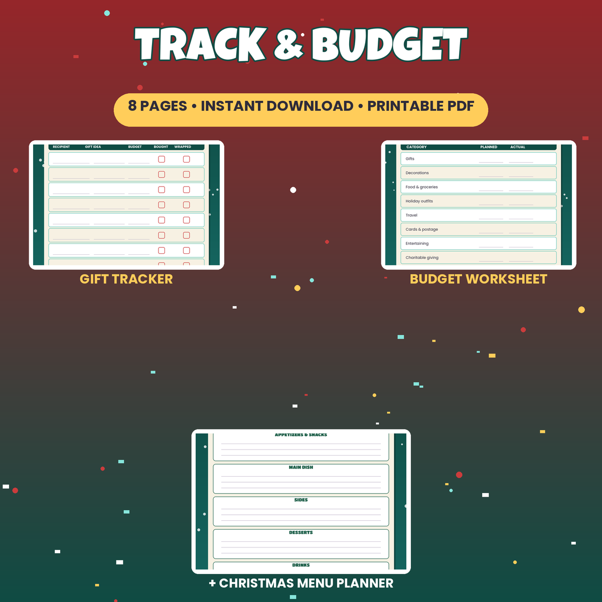 Holiday Planner Pack | Gift Tracker, Budget, Menu Planner, Dec 2026 Calendar | Printable