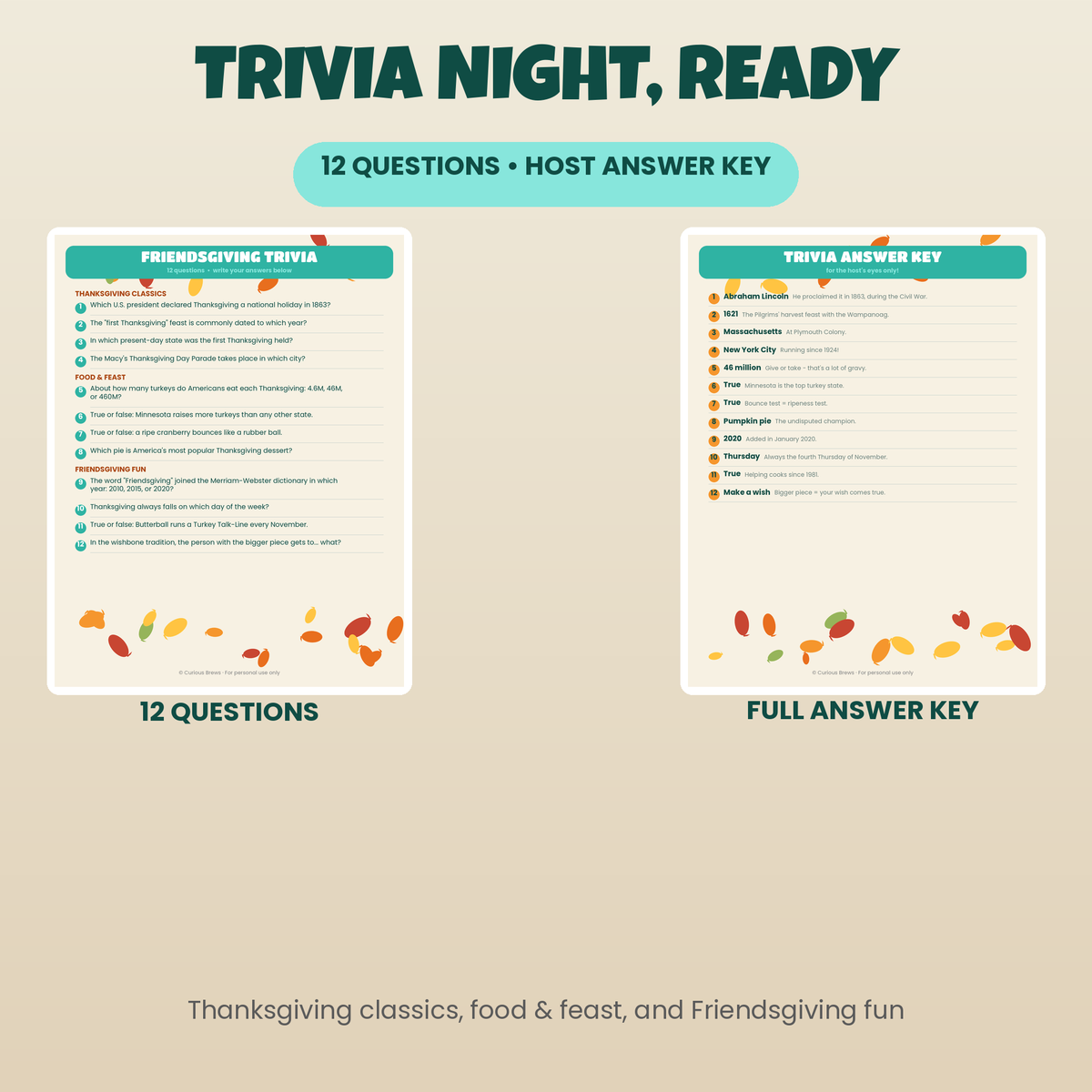 Friendsgiving Party Games Bundle | 10 Printable Games: Trivia, Bingo, Would You Rather & Gratitude Game | Instant Download