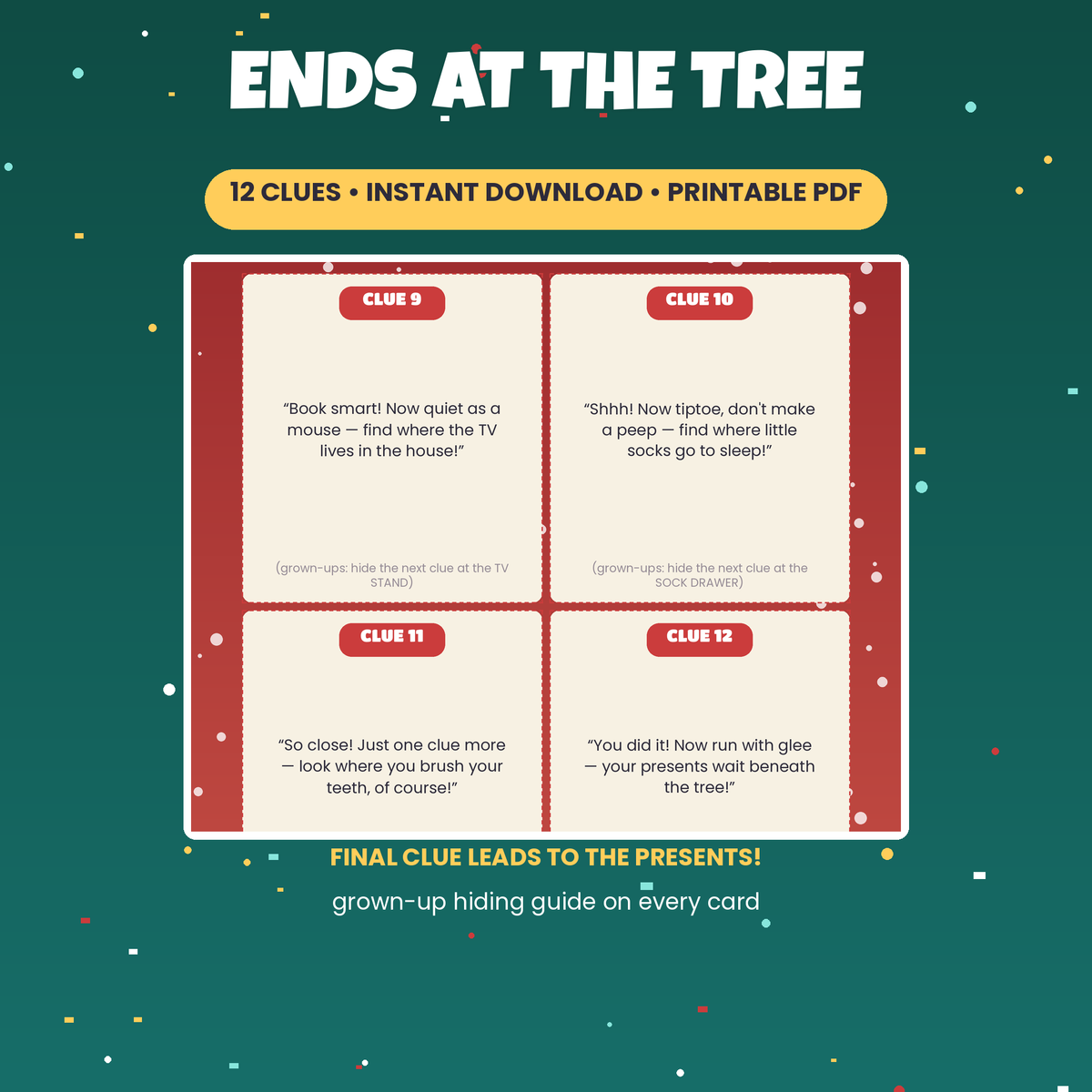 Christmas Morning Scavenger Hunt | 12 Rhyming Clue Cards for Kids, Printable | Instant Download