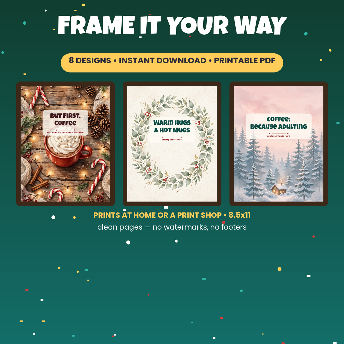 Christmas Wall Art Set | 8 Coffee Christmas Prints, Cozy Holiday Decor | Instant Download