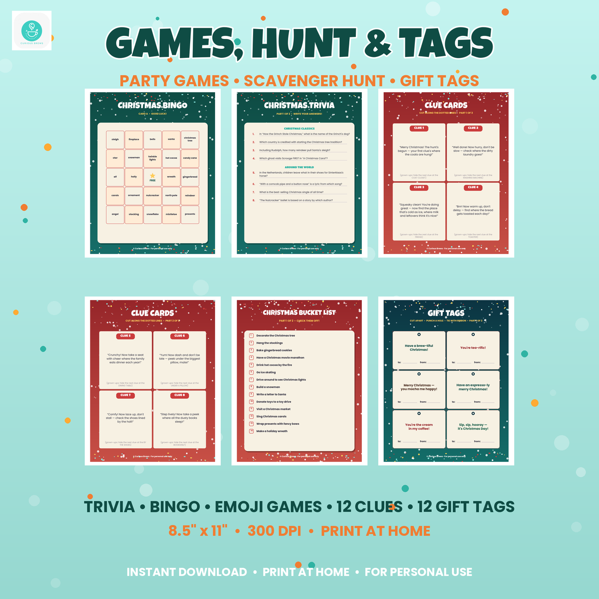 Ultimate Christmas Printable Bundle | 9 Packs, 71 Pages: Party Games, Cocoa Bar Kit, Advent Calendar, Wall Art & More | Instant Download