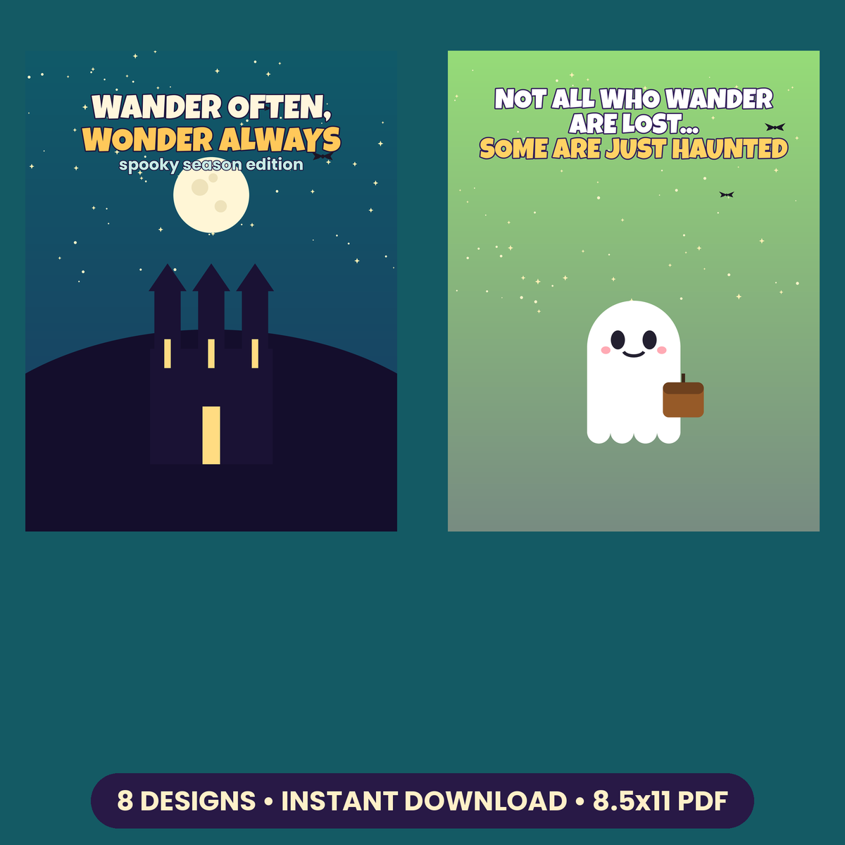 Colorful Halloween Wall Art — Set of 8 Bilingual Printables