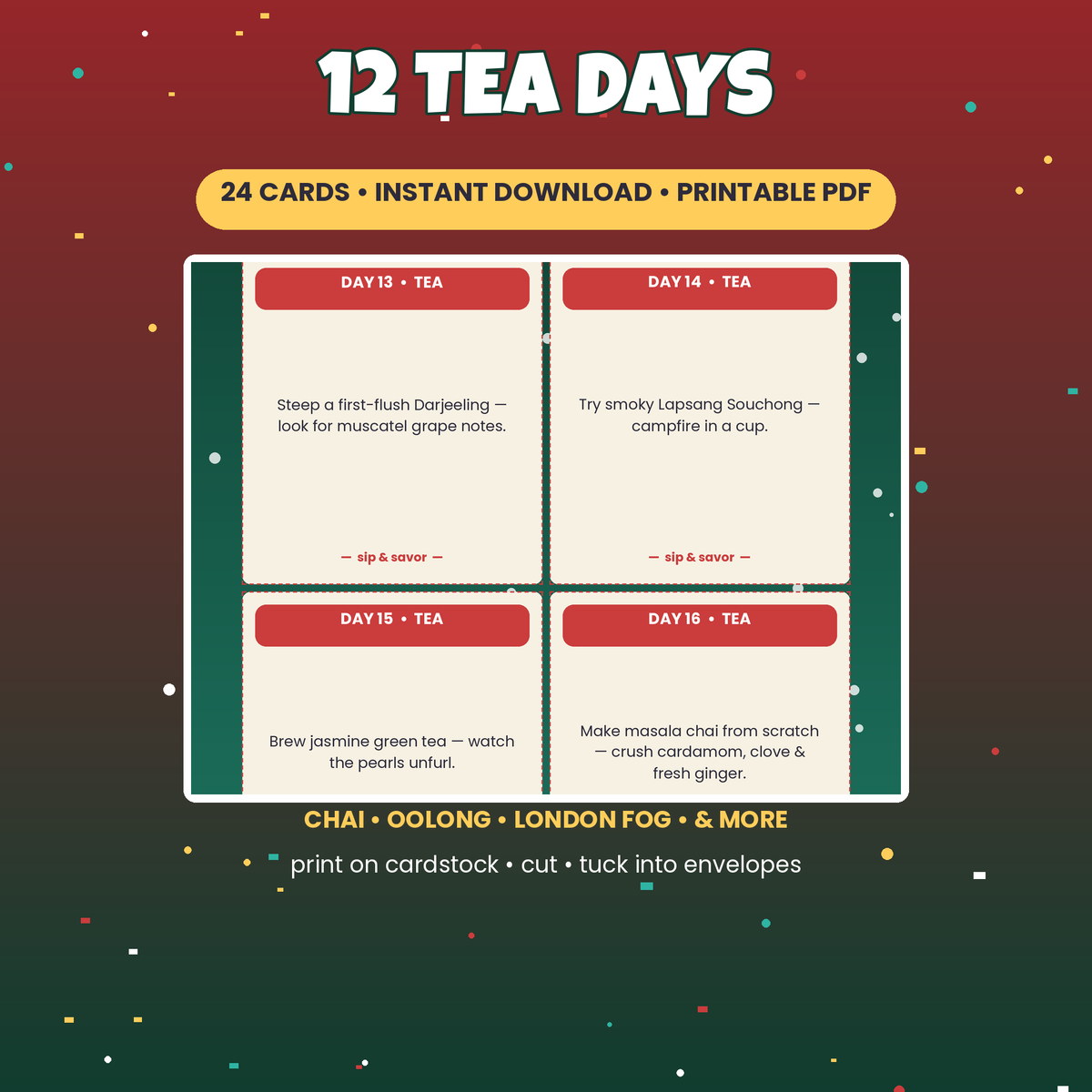 Coffee & Tea Advent Calendar | 24 Tasting Cards, Printable Christmas Countdown | Instant Download